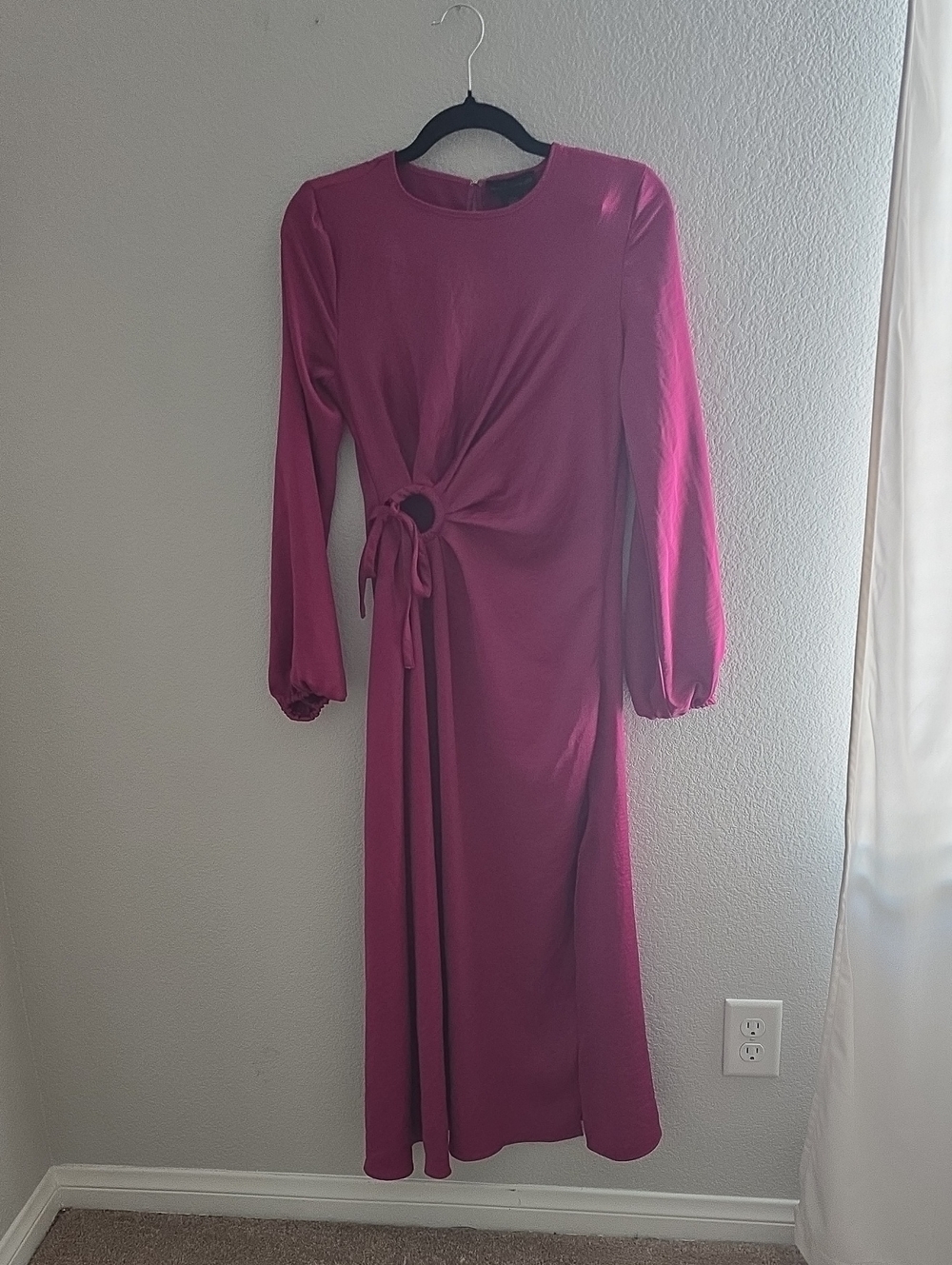 House of Harlow 1960 Rose Pink Long Sleeve Midi Dress with Side Ring Detail